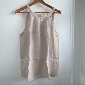 Bellambra-Linen Blouse with Bow tie in back  Wheat/beige size Large